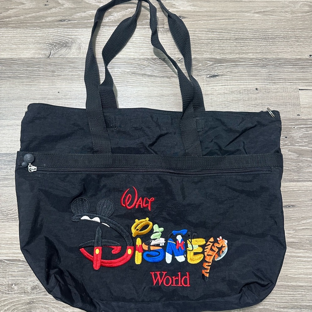 Vintage 90s Disney Black Tote with Colorful Embroidery